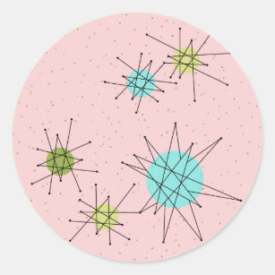 Pink Iconic Atomic Starbursts Round Stickers