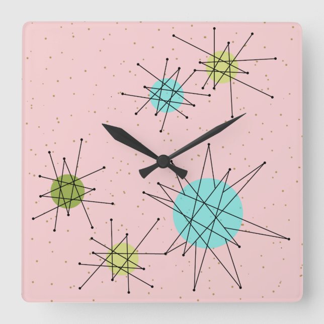 Pink Iconic Atomic Starbursts Wall Clock (Front)
