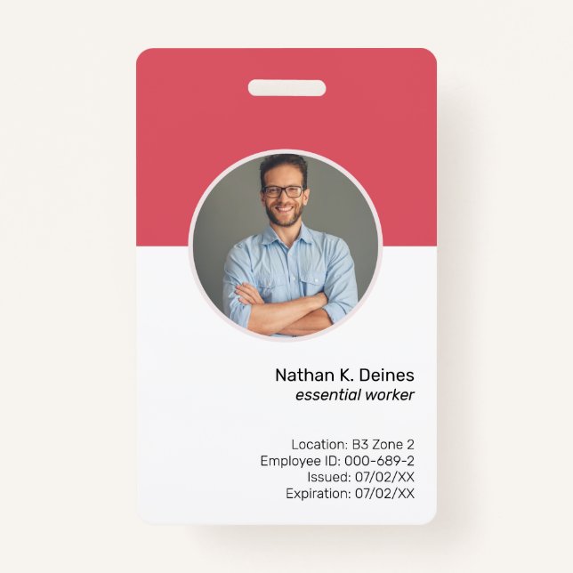 Pink ID | Employee Photo ID Company Security ID Badge (Front)