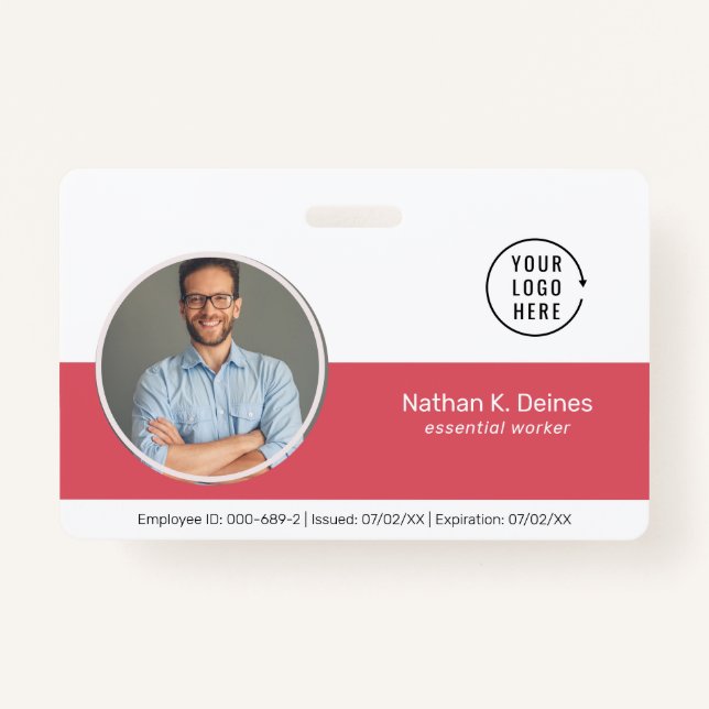 Pink ID | Employee Photo ID Company Security ID Badge (Front)