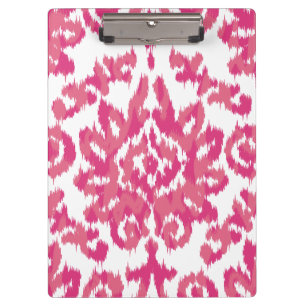 Pink Ikat Boho Whimsical Ethnic Girly White & Pink Clipboard