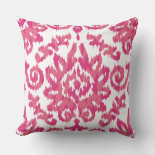 Pink Ikat Boho Whimsical Ethnic Girly White & Pink Cushion