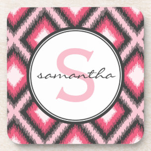 Pink Ikat Monogram Coaster