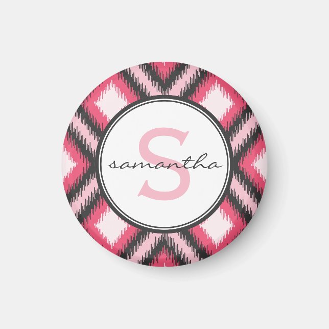Pink Ikat Monogram Magnet (Front)