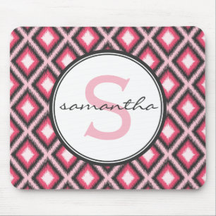 Pink Ikat Monogram Mouse Pad