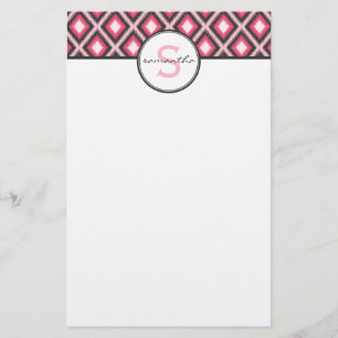 Pink Ikat Monogram Stationery