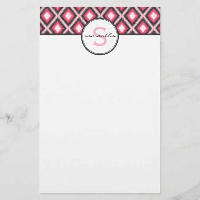 Pink Ikat Monogram Stationery (Front)