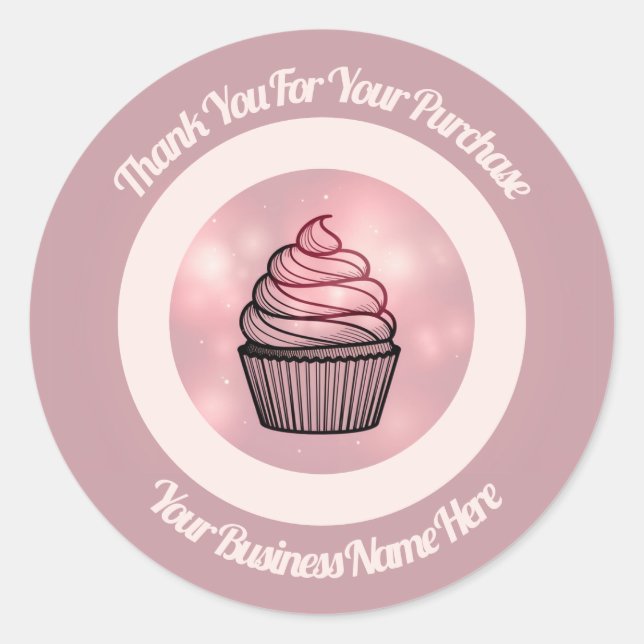 Pink illuminated cupcake business logo stickers (Front)