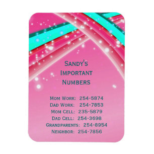 Pink Important Phone Numbers Magnet