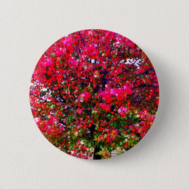 Pink impressionistic Autumn Leaves trees 6 Cm Round Badge (Front)