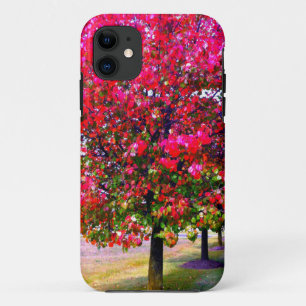 Pink impressionistic Autumn Leaves trees iPhone 11 Case