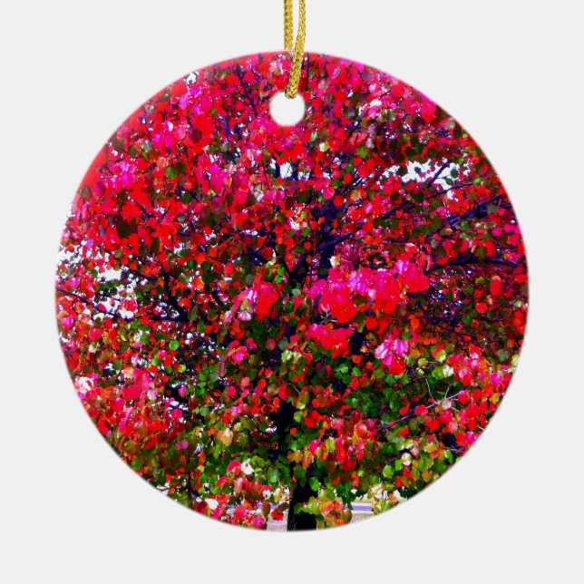 Pink impressionistic Autumn Leaves trees Ceramic Ornament (Front)