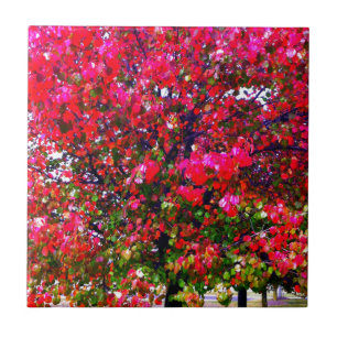 Pink impressionistic Autumn Leaves trees Tile