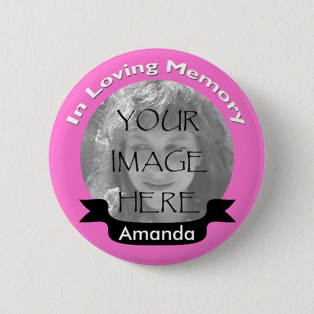 Pink In Loving Memory Photo Button (Front)