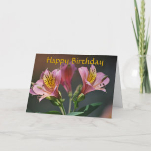 Pink Inca Lily happy birthday photo Card