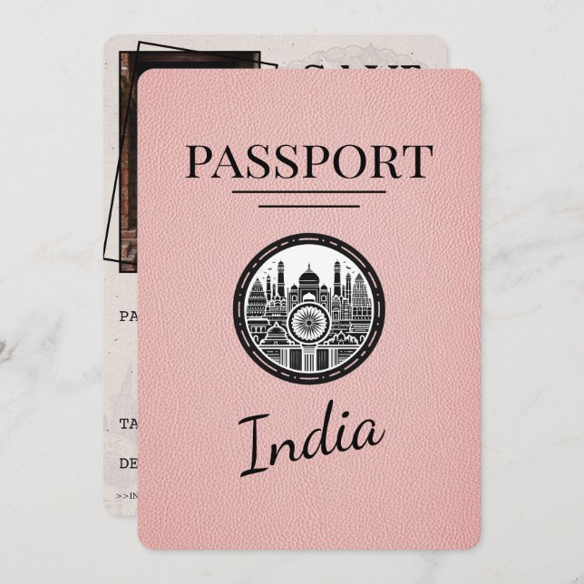 Pink India Passport Save The Date (Front/Back)