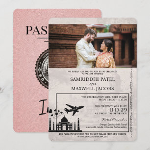Pink India Passport Wedding Invitation