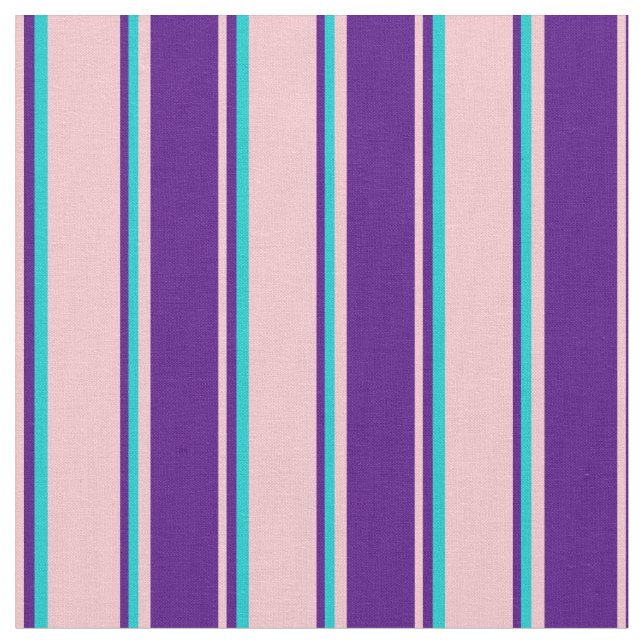 Pink, Indigo & Dark Turquoise Coloured Stripes Fabric (Close Up)