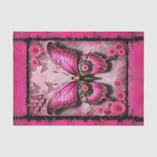 Pink Industrial Butterfly with Floral Decoupage Tissue Paper