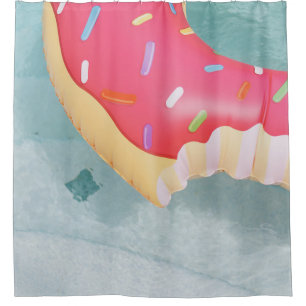 Pink inflatable doughnut floater shower curtain