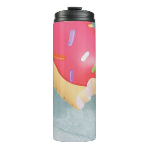 Pink inflatable doughnut floater thermal tumbler