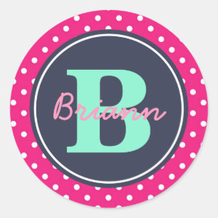 Pink Initial, and Name Classic Round Sticker