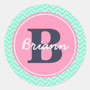 Pink Initial, and Name Classic Round Sticker
