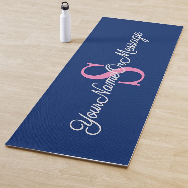 Pink Initial, Elegant Script Text, Royal Blue Yoga Mat (In Situ)