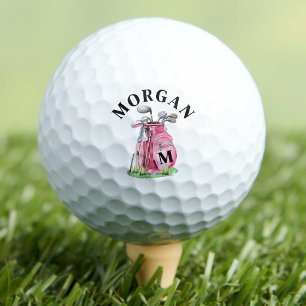 Pink Initial Name Monogram Golf Balls
