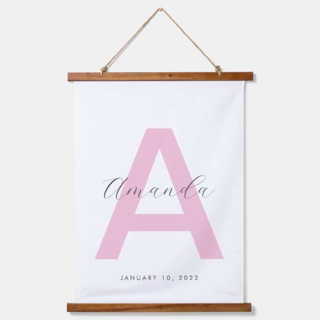 Pink Initial Name Personalised Hanging Tapestry (Front)