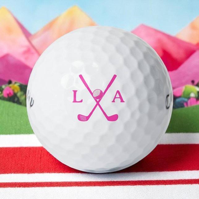 Pink Initials with Crossed Clubs for Her Golf Balls (Creator Uploaded)