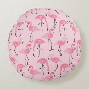 Pink ink flamingo set, tropical summer pattern vin round cushion