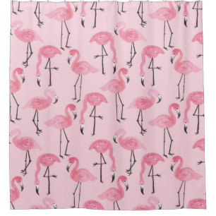 Pink ink flamingo set, tropical summer pattern vin shower curtain