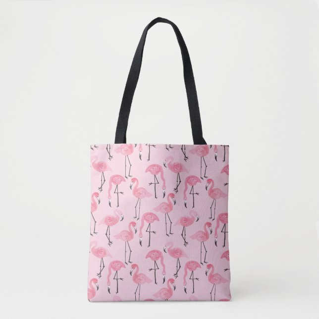 Pink ink flamingo set, tropical summer pattern vin tote bag (Front)
