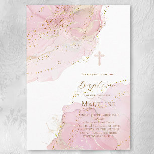 pink ink splashes Baptism Invitation