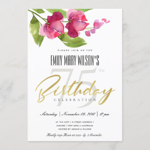 PINK INK WASH WATERCOLOR FLORAL ANY AGE BIRTHDAY INVITATION