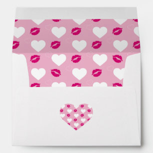 Pink inside with white hearts and hot pink lips envelopes