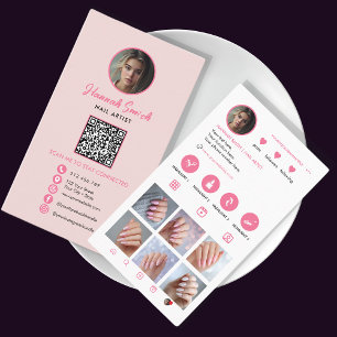 Pink Instagram Style QR Code Nail Artist Business Card