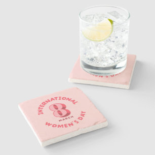 Pink International Women's Day 8th March Stone Coaster