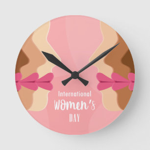 pink international womens day round clock