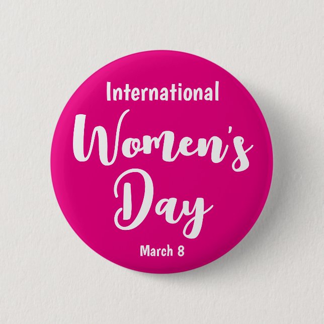 Pink International Women's Day Typography 6 Cm Round Badge (Front)