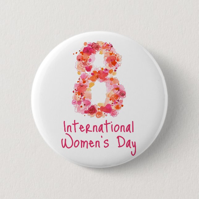 Pink International Women's Day Typography Button (Front)