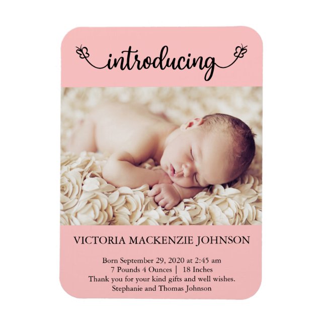 Pink Introducing Newborn Girl Birth Butterflies Magnet (Vertical)