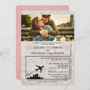 Pink Ireland Passport Wedding Invitation