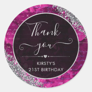 Pink Iridescent Glitter Mermaid Letters Birthday Classic Round Sticker