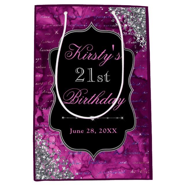 Pink Iridescent Glitter Mermaid Letters Medium Gift Bag (Front)