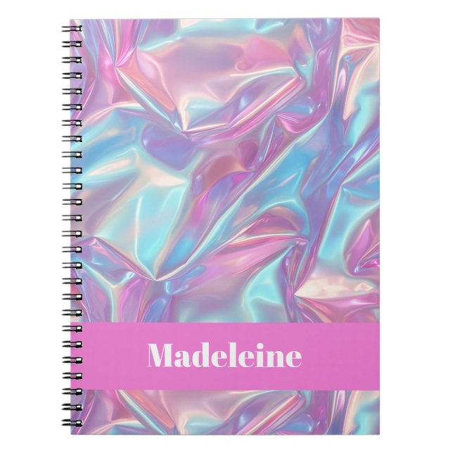 Pink Iridescent Holographic Custom Name Notebook (Front)