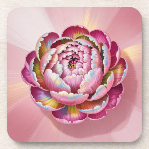 Pink Iridescent Peony Plastic Coaster Set