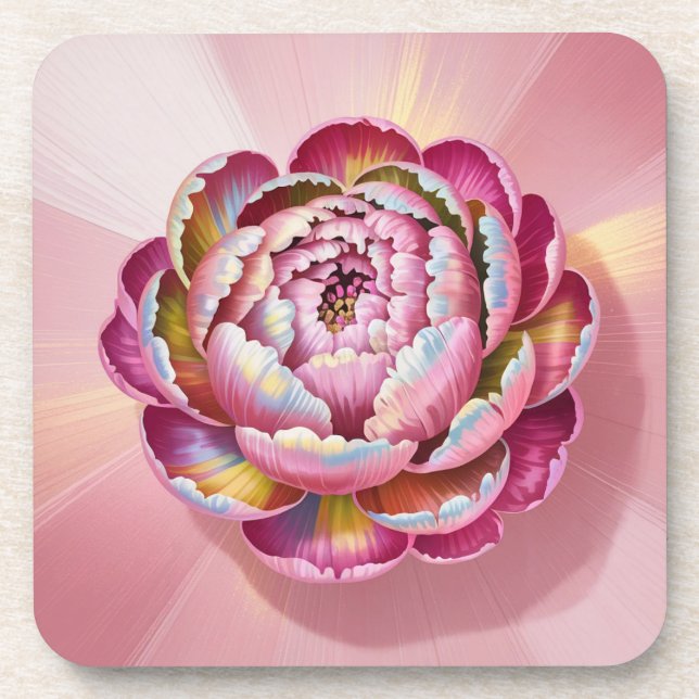 Pink Iridescent Peony Plastic Coaster Set (Front)