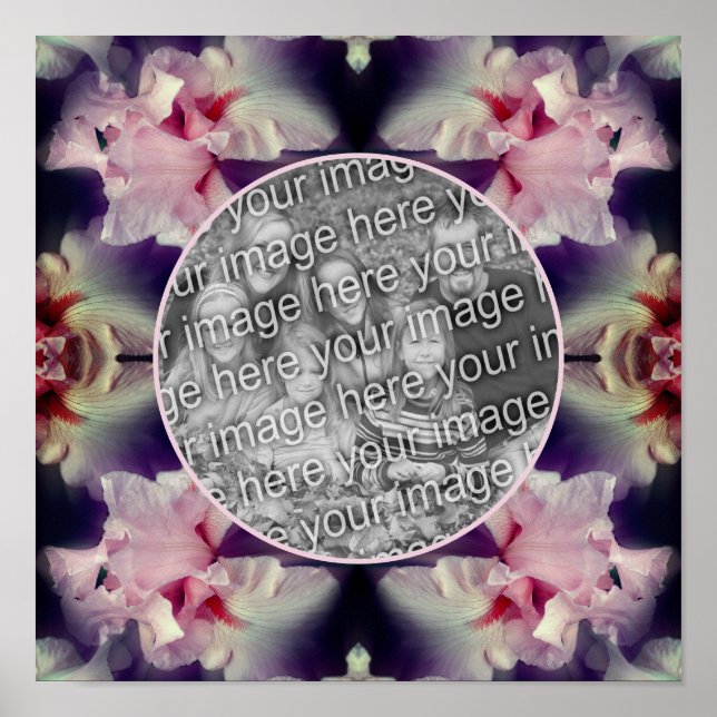 Pink Iris Flower Frame Create Your Own Photo Poster (Front)
